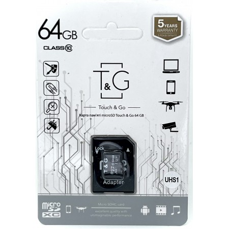 micro SDHC карта памяти T&G 64GB class 10 (с адаптером)