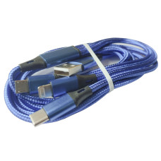 Шнур 3in1 C-type, micro USB ,Iphone Lightning 1.2метра синий . 