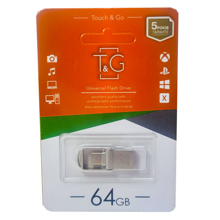 USB флеш T&G 104 Metal series Type C переходник 64GB