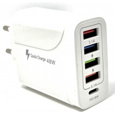 Сетевое зарядное устройство 5Вт2А 48W 4 USB и 1 Type C белый модель F002