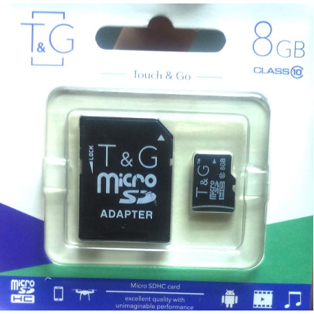 micro SDHC карта пам'яті T&G 8GB class 10 (з адаптером)