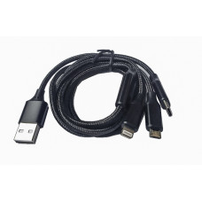 Шнур 3in1 C-type, micro USB ,Iphone Lightning 1.2 метра черный . 