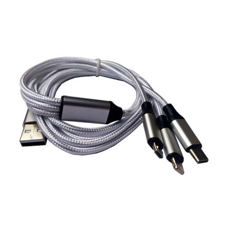 Шнур 3in1 C-type, micro USB, Iphone Lightning 1.2 метра білий .